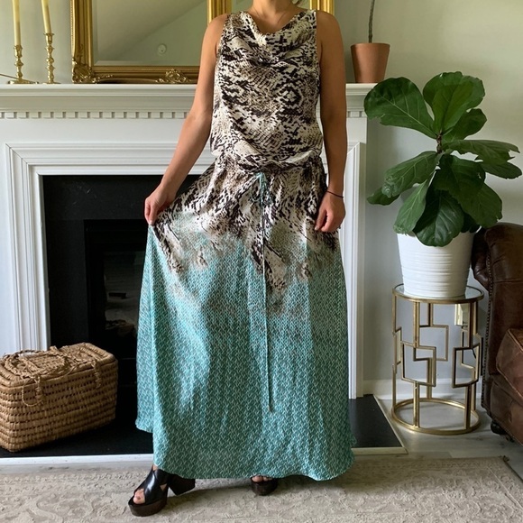 Milano maxi‎ snake skin print team brow size 12 drawstring waist satin wedding - Picture 1 of 13